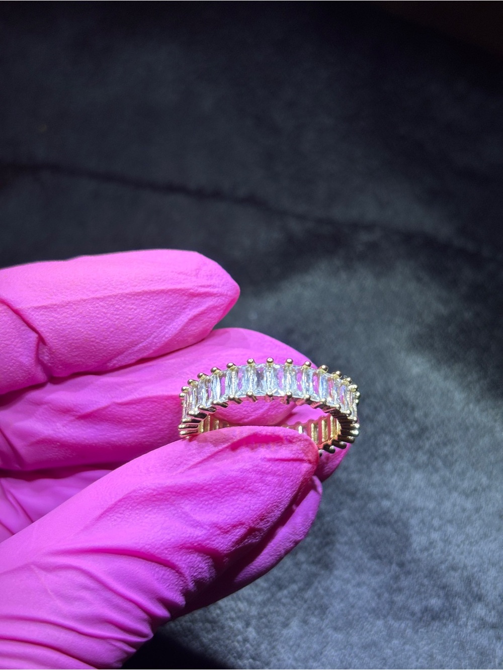Yellow Gold Baguette-Cut AAA CZ Eternity Band Size 7